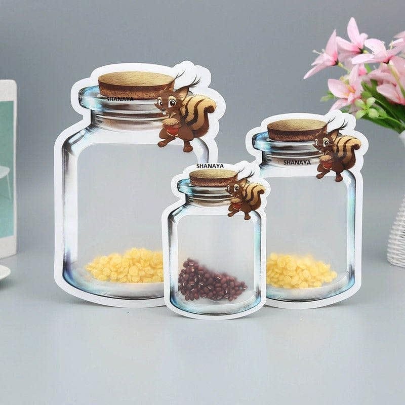 SHANAYA 10 Pcs Mason Jar Zipper Bags,Food Storage Snack Sandwich Ziplock Bags,Reusable Airtight Seal Food Storage Bags,Leakproof Food Saver Bags Squirrel Design (Medium Size)