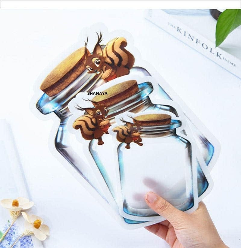 SHANAYA 5 Pcs Mason Jar Zipper Bags,Food Storage Snack Sandwich Ziplock Bags,Reusable Airtight Seal Food Storage Bags,Leakproof Food Saver Bags Squirrel Design (Big Size)