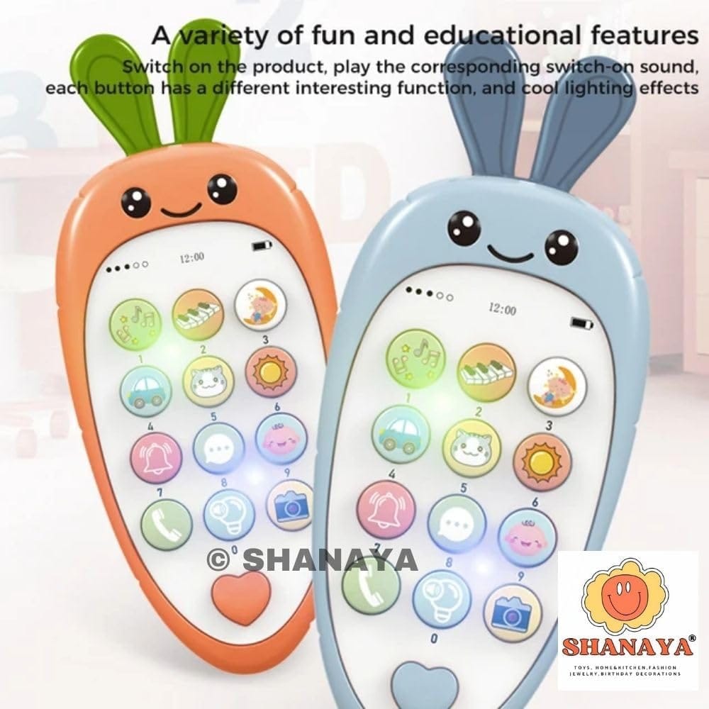 SHANAYA Carrot Style Cute Pretend Play Mobile Cell Phone Toy for Kids, Toddlers, with Music, Ringtones, Lights - Birthday Party Favors and Gift for Girls (Assored 1 Piece)