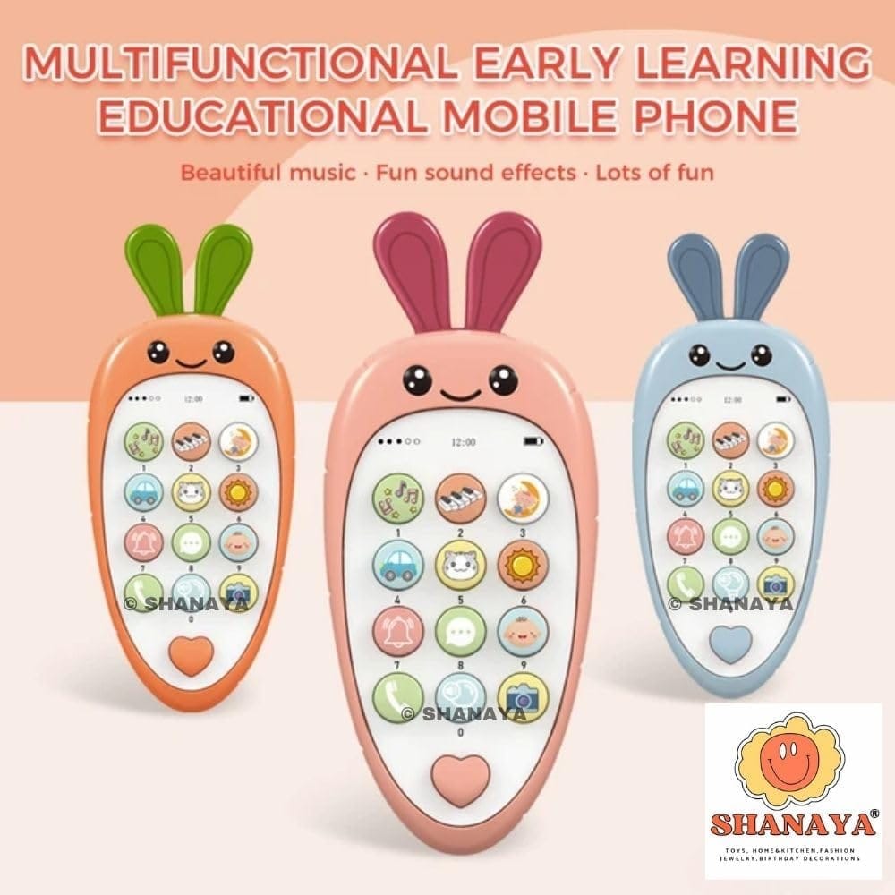 SHANAYA Carrot Style Cute Pretend Play Mobile Cell Phone Toy for Kids, Toddlers, with Music, Ringtones, Lights - Birthday Party Favors and Gift for Girls (Assored 1 Piece)