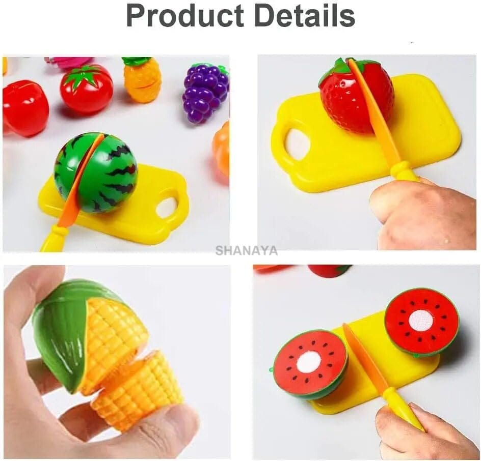 SHANAYA Sliceable Cutting Vegetables Pretend Play Set Toy with Cutting Board and Knife for Kids, Girls, Boys - Multicolor Random Vegetables - 9 Pieces Set