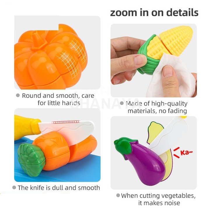 SHANAYA Sliceable Cutting Vegetables Pretend Play Set Toy with Cutting Board and Knife for Kids, Girls, Boys - Multicolor Random Vegetables - 9 Pieces Set