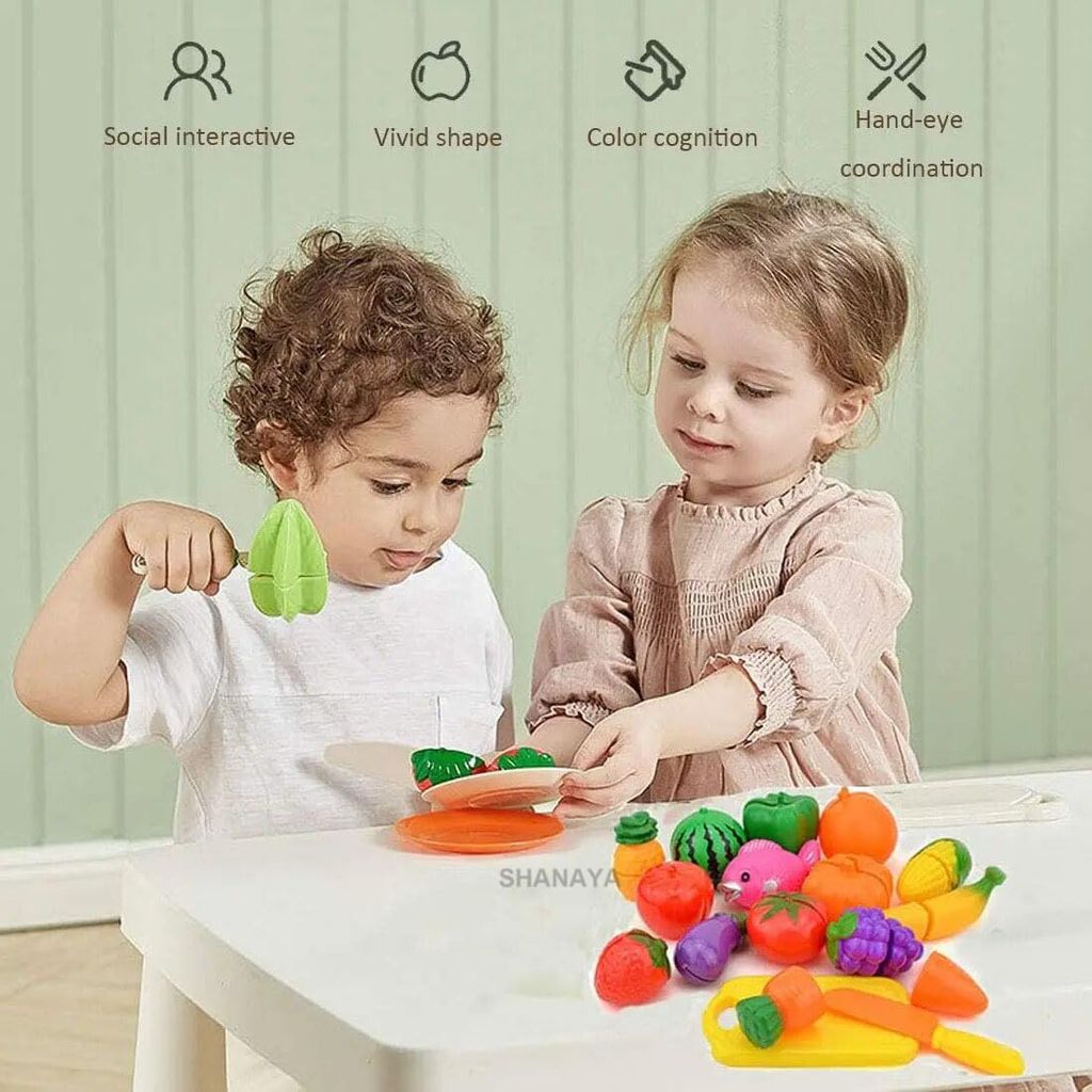 SHANAYA Sliceable Cutting Vegetables Pretend Play Set Toy with Cutting Board and Knife for Kids, Girls, Boys - Multicolor Random Vegetables - 9 Pieces Set