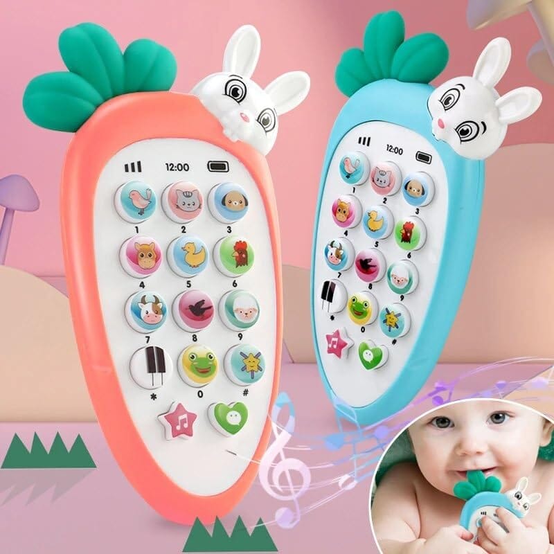 SHANAYA Radish Style Cute Rabbit Face Pretend Play Cell Phone Toy for Kids, Toddlers with Music Ringtones Lights - Birthday Party Favors and Gifts for Girls Boys