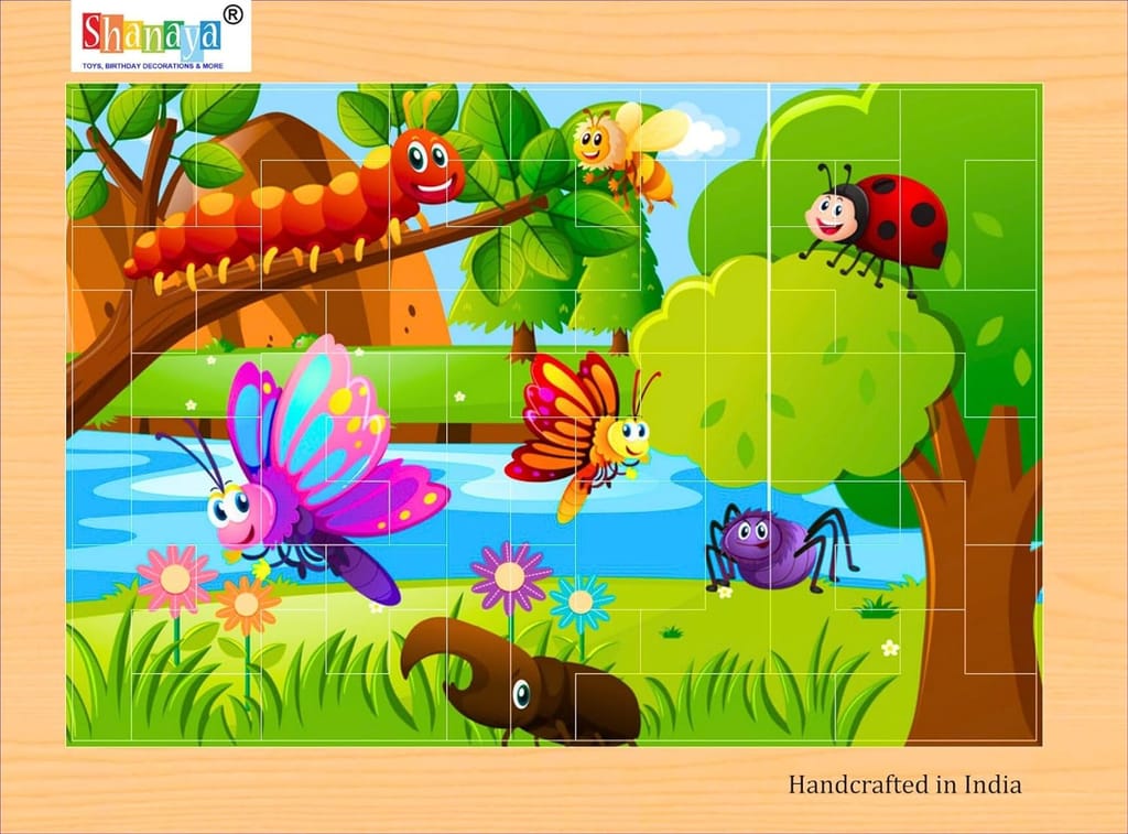 SHANAYA 2 Sided Wooden Tetris Jigsaw Puzzles for Fids (Made in India) BIS Approved 36 Pieces (Insects + Birds)