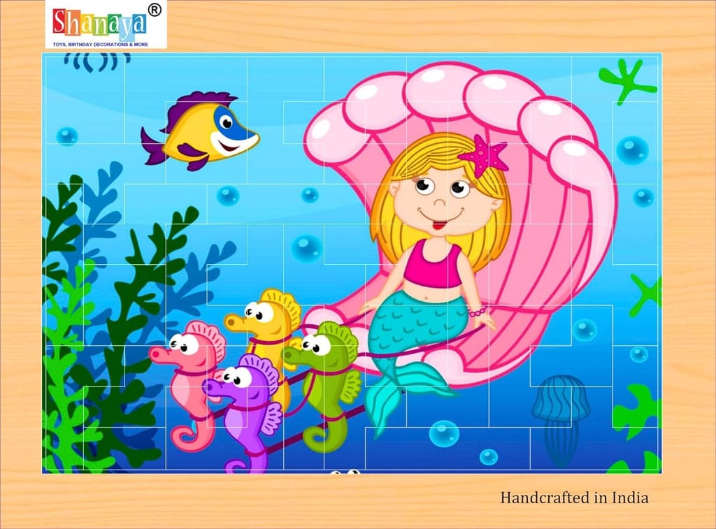 SHANAYA 2 in 1 Early Age Wooden Tetris Jigsaw Puzzles for Kids (Made in India) BIS Approved (Mermaid with Carriage + Mermaid with Fishes)