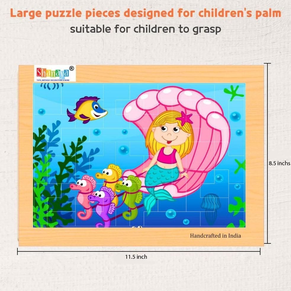 SHANAYA 2 in 1 Early Age Wooden Tetris Jigsaw Puzzles for Kids (Made in India) BIS Approved (Mermaid with Carriage + Mermaid with Fishes)