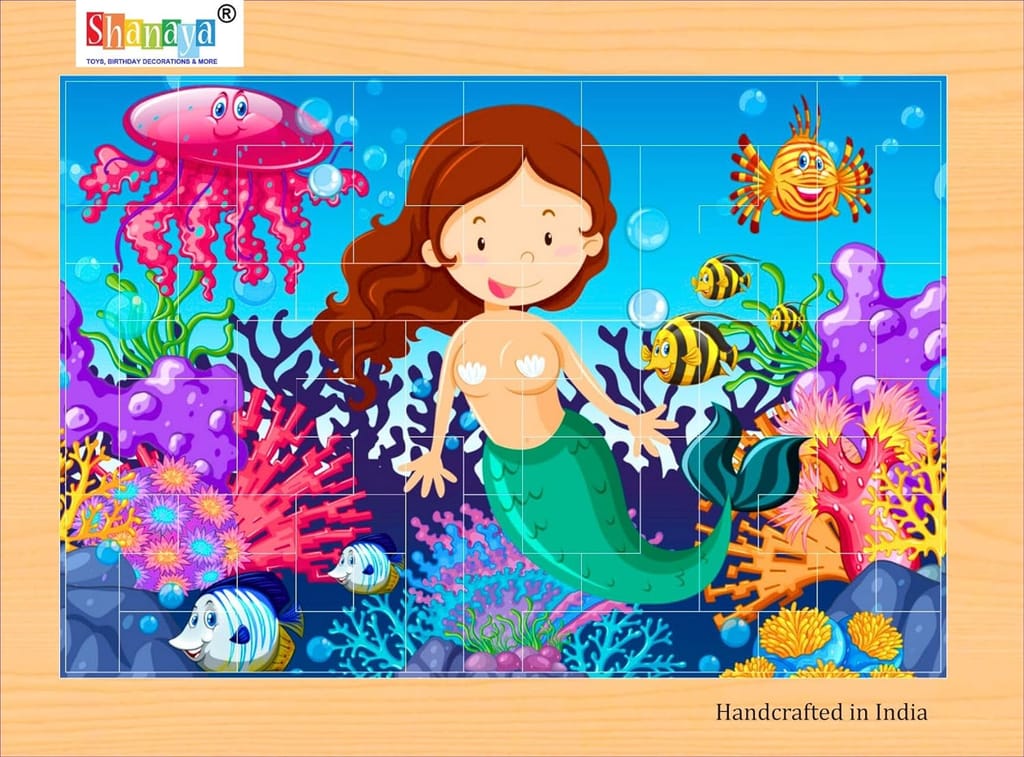 SHANAYA 2 in 1 Early Age Wooden Tetris Jigsaw Puzzles for Kids (Made in India) BIS Approved (Mermaid with Carriage + Mermaid with Fishes)