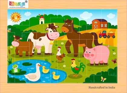 SHANAYA 2 in 1 Early Age Wooden Tetris Jigsaw Puzzles for Kids (Made in India) BIS Approved (Farmers with Family + Farm Animals)