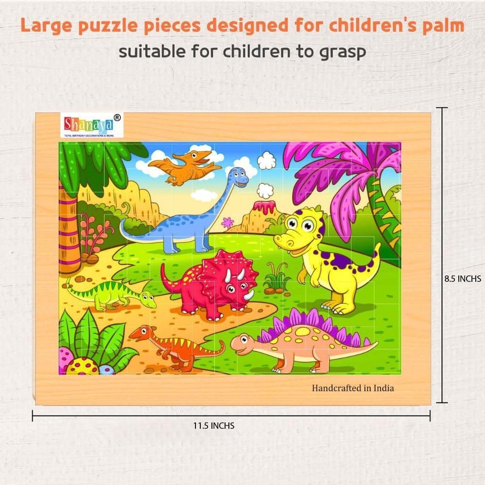 SHANAYA 2 in 1 Early Age Wooden Tetris Jigsaw Puzzles for Kids (Made in India) BIS Approved (Baby Dinosaurs + Adult Dinosaurs)
