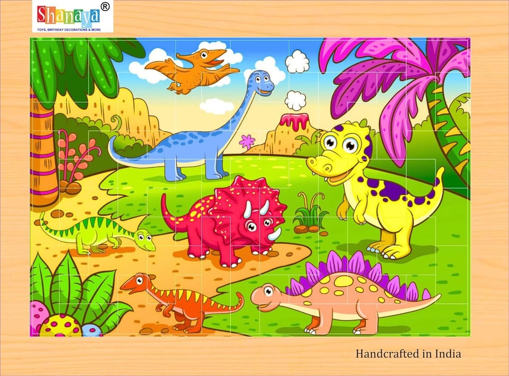 SHANAYA 2 in 1 Early Age Wooden Tetris Jigsaw Puzzles for Kids (Made in India) BIS Approved (Baby Dinosaurs + Adult Dinosaurs)