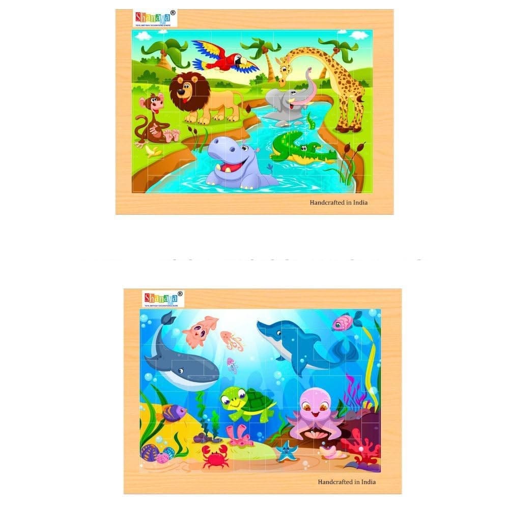SHANAYA 2 in 1 Early Age Wooden Tetris Jigsaw Puzzles for Kids (Made in India) BIS Approved (Wild Animals + Sea Animals) - Toys and Games | Buy online on ZillyBuy