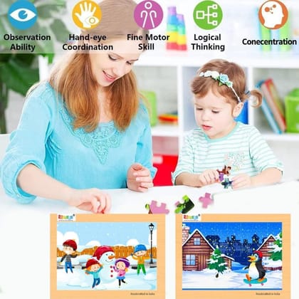 SHANAYA 2 in 1 Early Age Wooden Tetris Jigsaw Puzzles for Kids (Made in India) BIS Approved (Children with Snowman + Penguin in Snow) SHANAYA 2 in 1 Early Age Wooden Tetris Jigsaw Puzzles for Kids (Made in India) BIS Approved (Children with Snowman + Penguin in Snow)