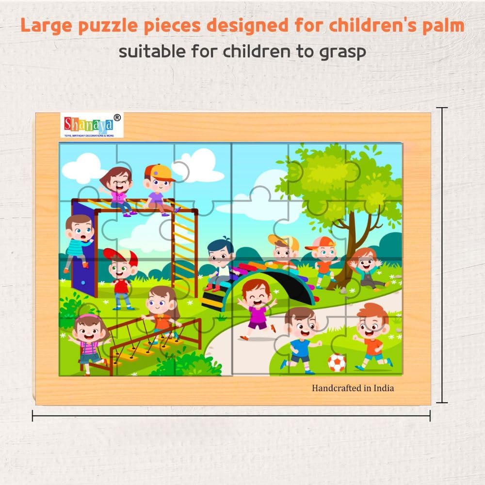 SHANAYA 2-in-1 Wooden Jigsaw Puzzles for Kids - Educational Montessori Toy, Tetris and Geometric Shapes, Interactive Learning Games (Children Playing in Snow + Children Playing in Park)