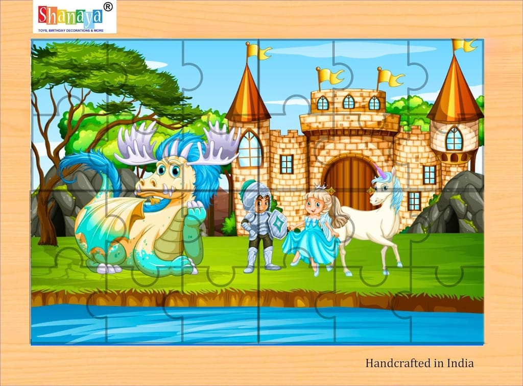SHANAYA 2-in-1 Wooden Jigsaw Puzzles for Kids - Educational Montessori Toy, Tetris and Geometric Shapes, Interactive Learning Games (Princess with Castle + Fairies with Unicorn)