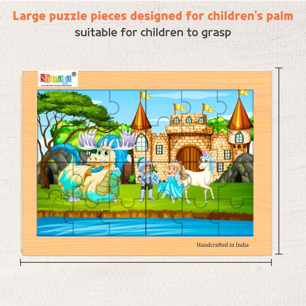 SHANAYA 2-in-1 Wooden Jigsaw Puzzles for Kids - Educational Montessori Toy, Tetris and Geometric Shapes, Interactive Learning Games (Princess with Castle + Fairies with Unicorn)
