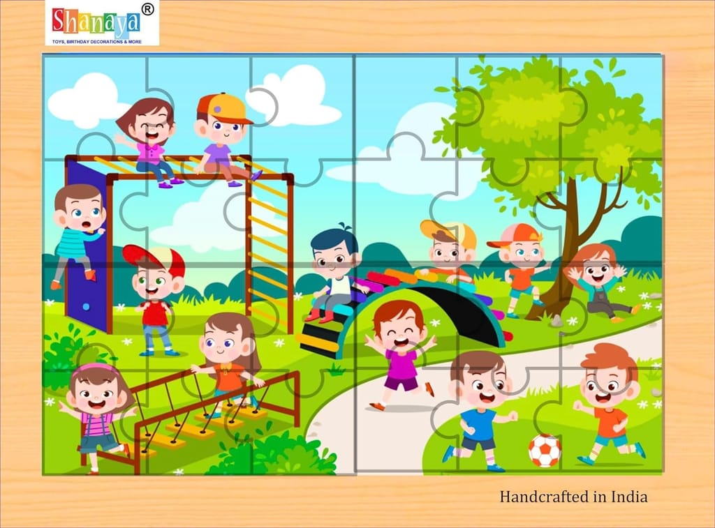 SHANAYA 2-in-1 Wooden Jigsaw Puzzles for Kids - Educational Montessori Toy, Tetris and Geometric Shapes, Interactive Learning Games (Children Playing in Snow + Children Playing in Park)