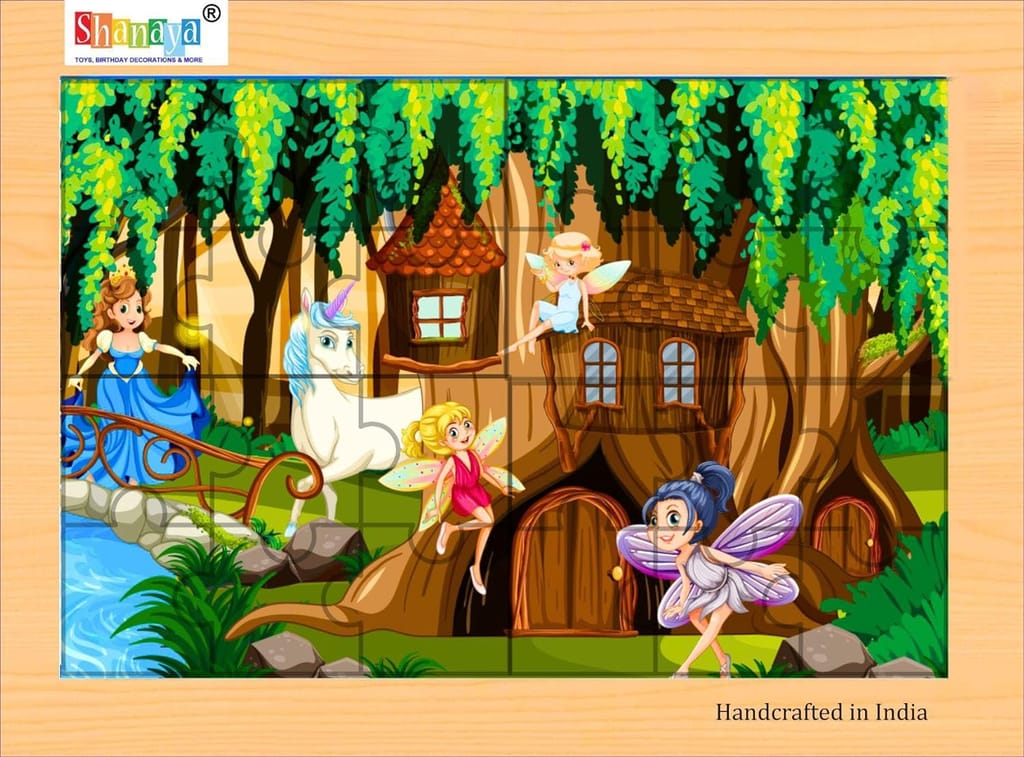 SHANAYA 2-in-1 Wooden Jigsaw Puzzles for Kids - Educational Montessori Toy, Tetris and Geometric Shapes, Interactive Learning Games (Princess with Castle + Fairies with Unicorn)