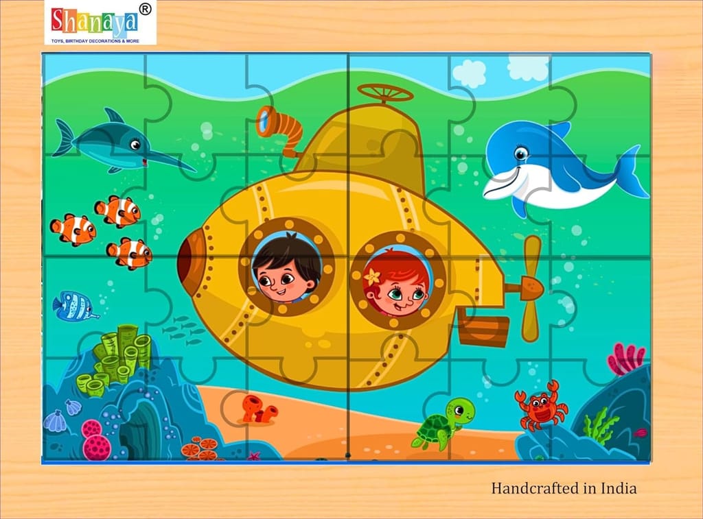 SHANAYA 2-in-1 Wooden Jigsaw Puzzles for Kids - Educational Montessori Toy, Tetris and Geometric Shapes, Interactive Learning Games (Mermaids + Submarine)