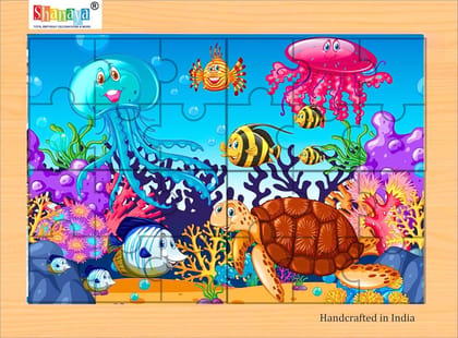 SHANAYA 2-in-1 Wooden Jigsaw Puzzles for Kids - Educational Montessori Toy, Tetris and Geometric Shapes, Interactive Learning Games (Children Scuba Diving + Sea World Ocean Animals)