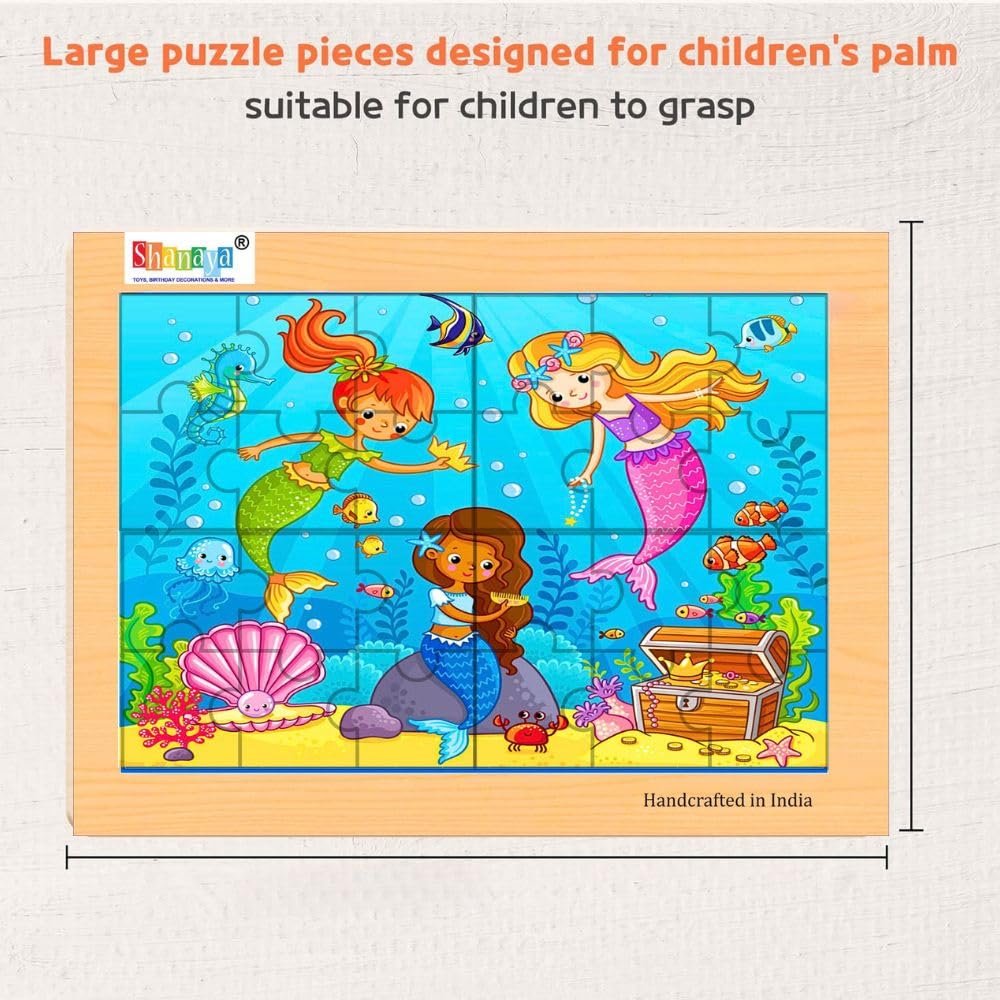 SHANAYA 2-in-1 Wooden Jigsaw Puzzles for Kids - Educational Montessori Toy, Tetris and Geometric Shapes, Interactive Learning Games (Mermaids + Submarine)