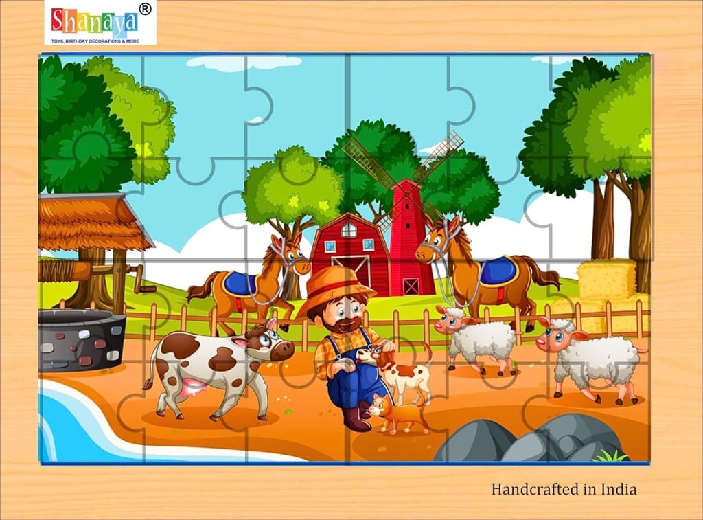 SHANAYA 2-in-1 Wooden Jigsaw Puzzles for Kids - Educational Montessori Toy, Tetris and Geometric Shapes, Interactive Learning Games (Farmer with Poultry Animals + Hen Farm)