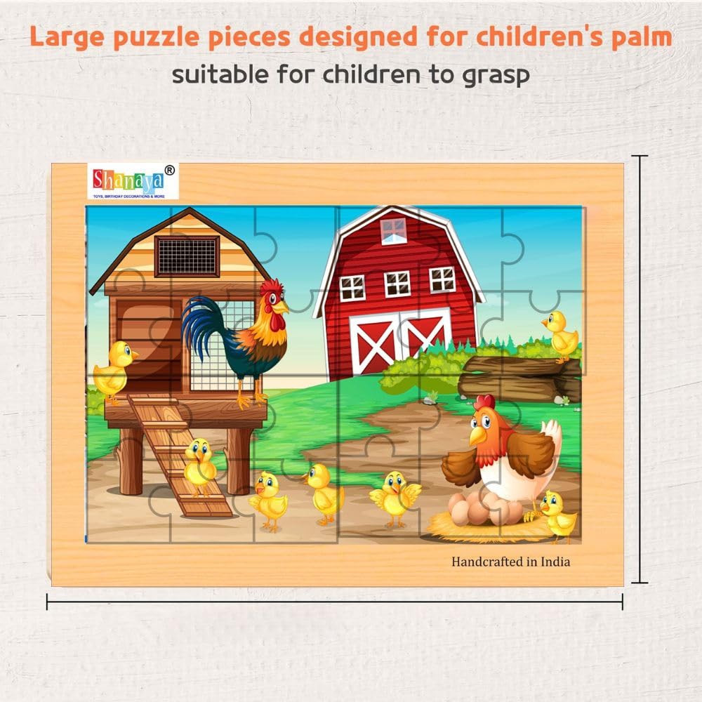 SHANAYA 2-in-1 Wooden Jigsaw Puzzles for Kids - Educational Montessori Toy, Tetris and Geometric Shapes, Interactive Learning Games (Farmer with Poultry Animals + Hen Farm)