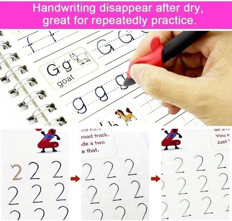 SHANAYA (Pack Of 2) Sank Magic Practice Copybook, (8 BOOKS+ 20 REFILLS+ 2 Pens +2 Grips) Number Tracing Book for Preschoolers Magic Calligraphy Copybook Set Practical Reusable Writing Tool