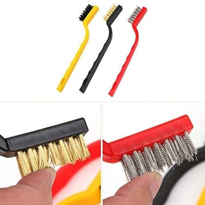 SHANAYA Set of 3 Pc Mini Wire Brush Cleaning Tool Kit Brass, Nylon, Stainless Steel Bristles , Gas Cleaning Brushes Iron Nylon Copper Wire for Car Kitchen Gas Stove Cleaning Tool SHANAYA Set of 3 Pc Mini Wire Brush Cleaning Tool Kit Brass, Nylon, Stainless Steel Bristles , Gas Cleaning Brushes Iron Nylon Copper Wire for Car Kitchen Gas Stove Cleaning Tool