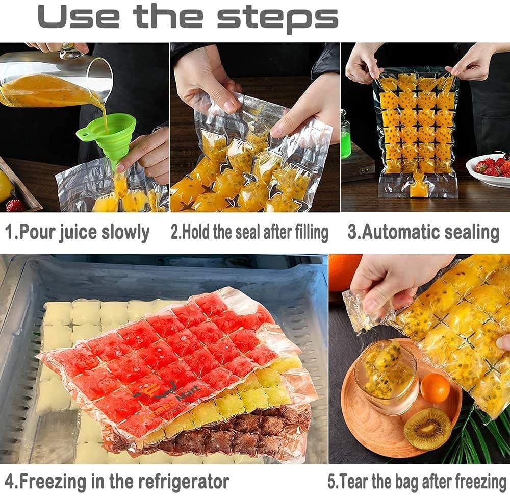 SHANAYA 10pcs Disposable Self-Sealed Ice Cube Bags, 240pcs Cubes, Food Grade PE Materials Easy Release Ice Cube Tray (1)