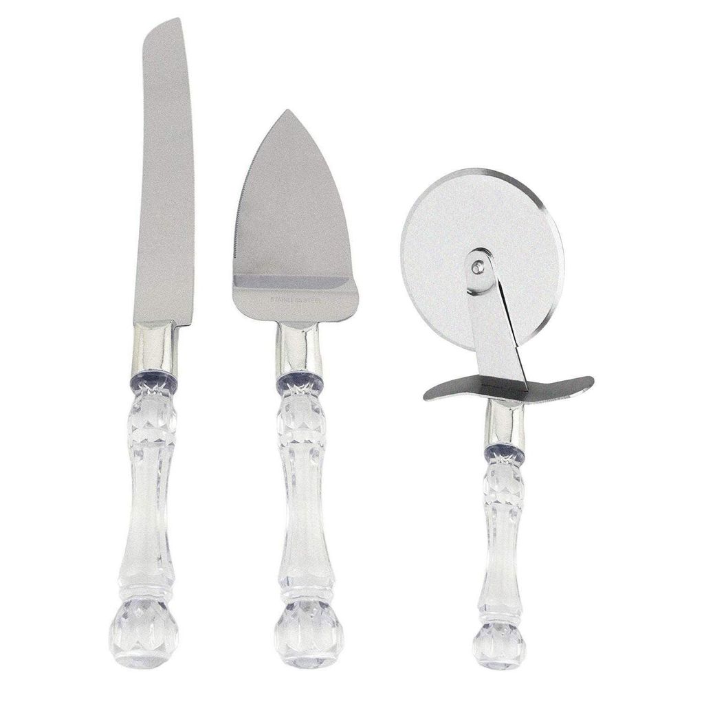 SHANAYA 3 In 1 Stainless Steel Cake Cutting Knife, Cake Server & Pizza Cutter With Acrylic Handle (Set Of 3 Pieces)