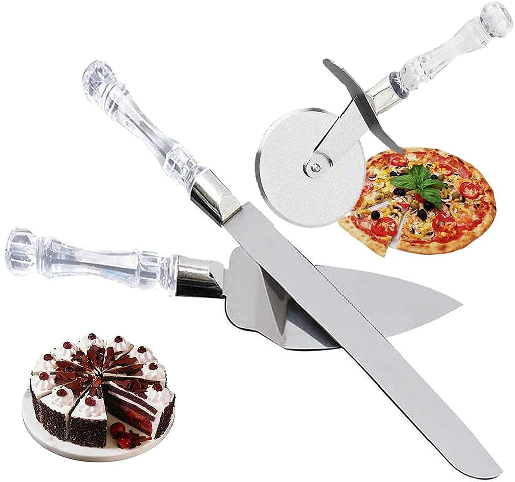 SHANAYA 3 In 1 Stainless Steel Cake Cutting Knife, Cake Server & Pizza Cutter With Acrylic Handle (Set Of 3 Pieces)