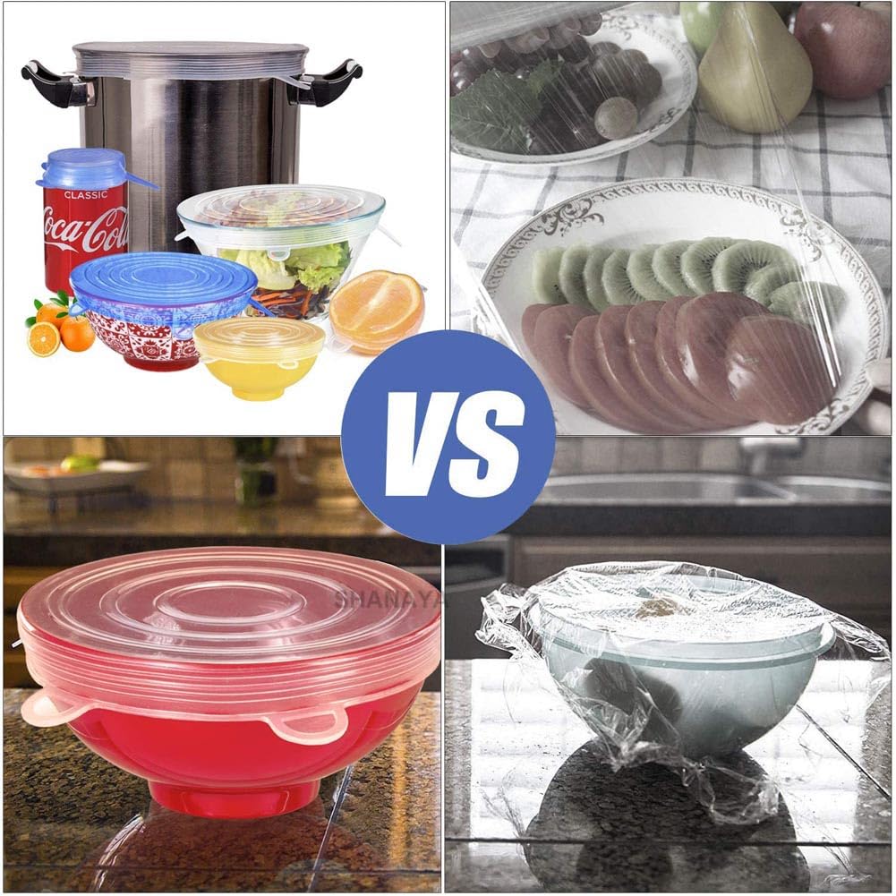 SHANAYA Silicone Lid Set, Silicon lids for containers, Silicon Stretchable lids, Silicone lids and Cover 6pcs.