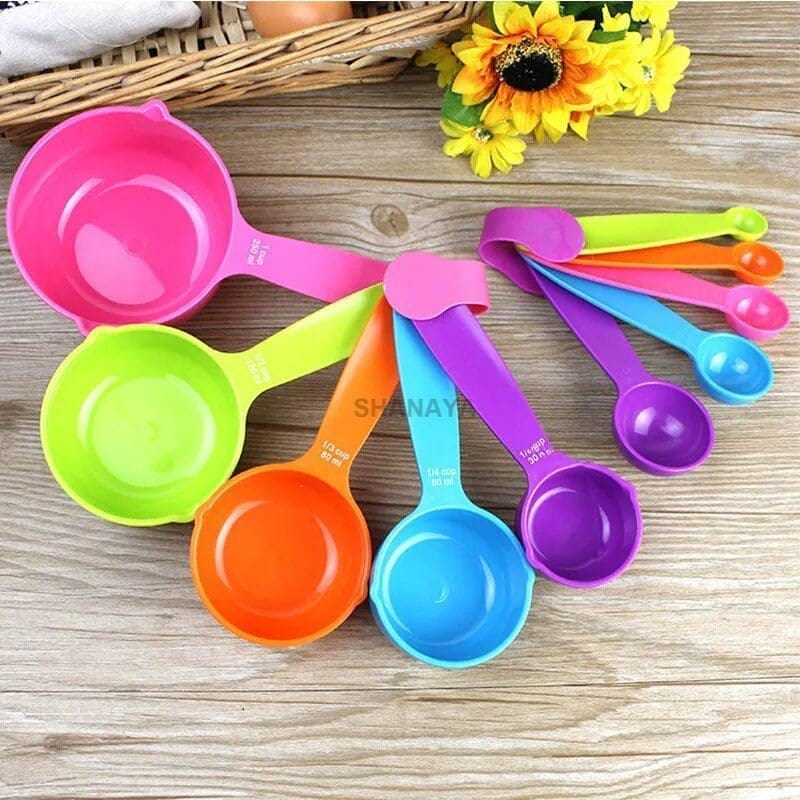 SHANAYA Colorful Measuring Cups and Spoons Set, Stackable Measuring Spoons, Nesting Plastic Measuring Cup, Kitchen Measuring Set for Baking & Cooking (10)