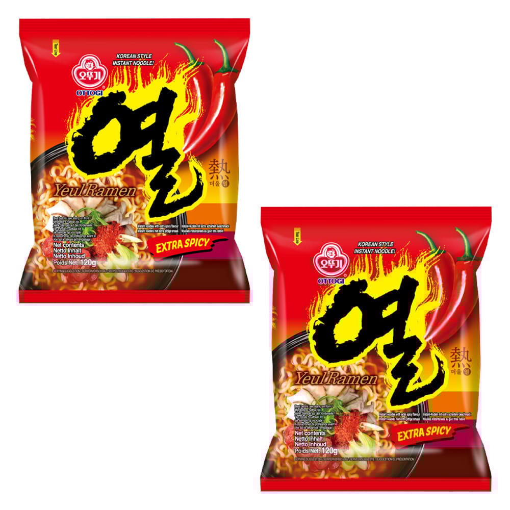 Ottogi Yeul Ramen Super Spicy Traditional Korean Style Instant Ramen Noodles, Extreme Super Hot Ramen 120g, Pack Of 2, The Product Of Korea (Imported)