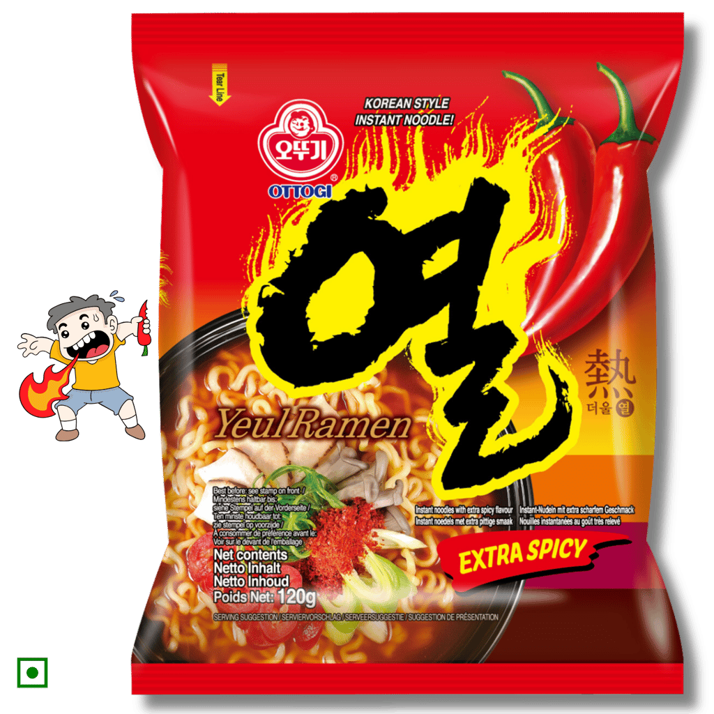 Ottogi Yeul Ramen Super Spicy Traditional Korean Style Instant Ramen Noodles, Extreme Super Hot Ramen 120g, Pack Of 2, The Product Of Korea (Imported)