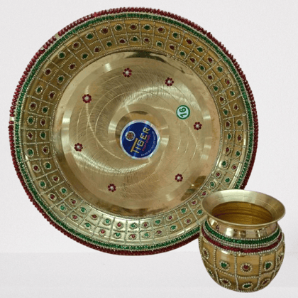 BRASS POOJA THALI SET WITH INTRICATE CARVINGS