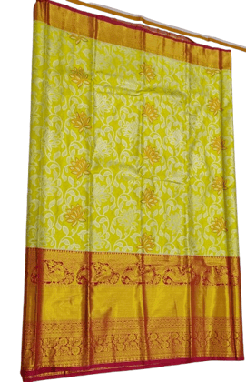  Yellow color traditional Kanchipuram silk saree with gold zari motifs