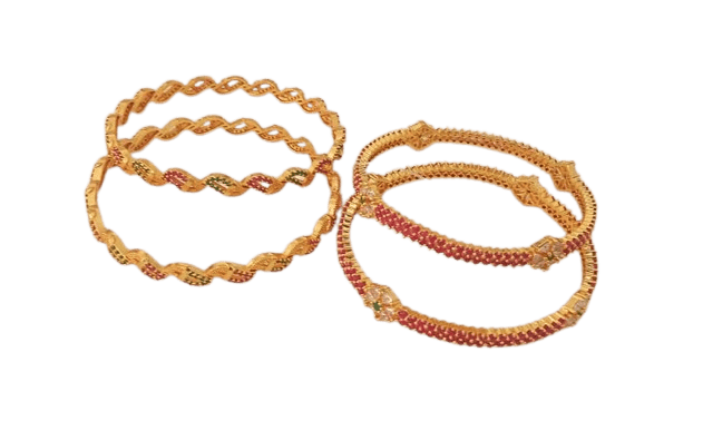 Gold Plated Ruby and Emerald Bangle Set of 4