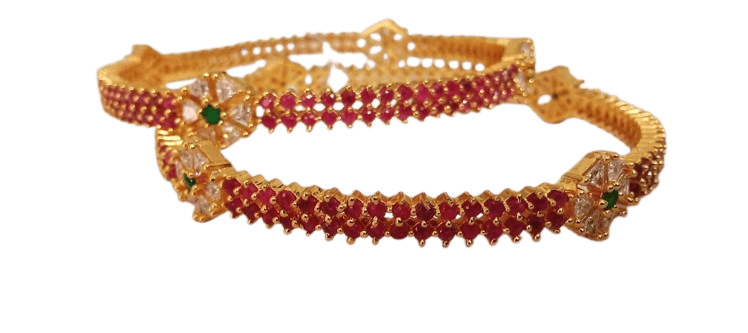 Gold Plated Ruby and Emerald Bangle Set of 4