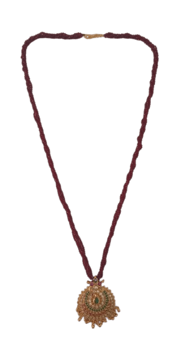 18K Gold Plated Traditional Indian Necklace Set with Ruby Stone Pendant for Women