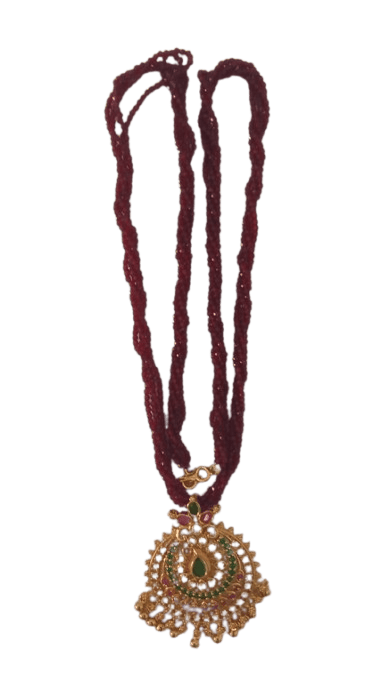 18K Gold Plated Traditional Indian Necklace Set with Ruby Stone Pendant for Women