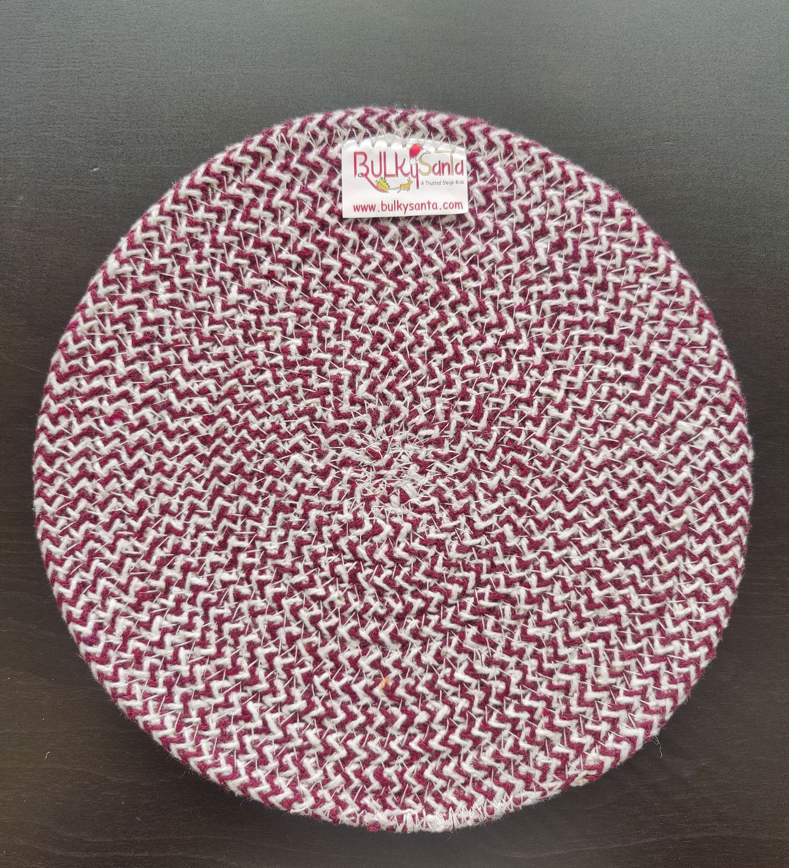 BulkySanta Cotton Place mats 22 cm (9") Round Table Mats, Heat Resistant, Reversible Use, Washable (Maroon) (Pack of 1)