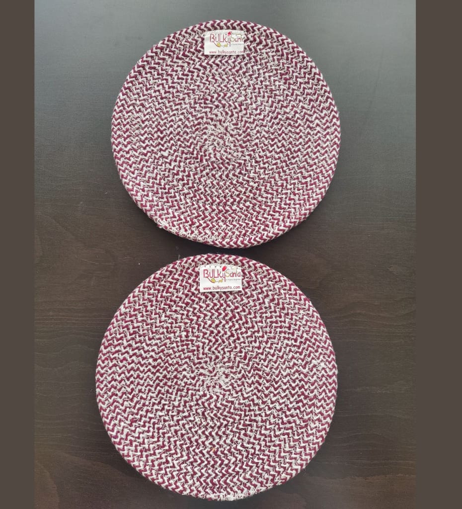 Round table mats cotton placemats (pack of 2) | Hotpads / trivets 9", Heat Resistant, Reversible Use (Maroon) by Bulky Santa