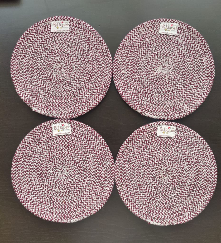 Round table mats cotton placemats (pack of 4) | Hotpads / trivets 9", Heat Resistant, Reversible Use (Maroon) by Bulky Santa