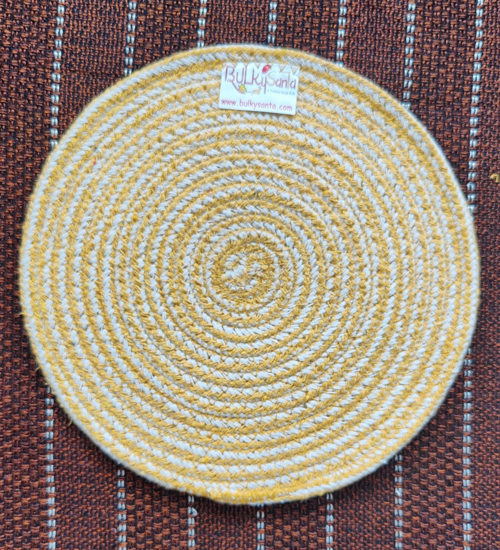 BulkySanta Cotton Place mats 22 cm (9") Round Table Mats, Heat Resistant, Reversible Use, Washable (Yellow) (Pack of 1)