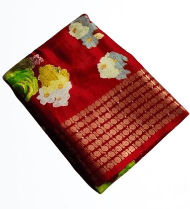  Red and gold floral Banarasi silk saree