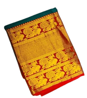  Red and gold Kanchipuram silk saree with peacock motifs