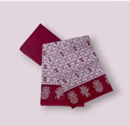 Pink and White Cotton Saree With Blouse Piece Pink and White Cotton Saree With Blouse Piece