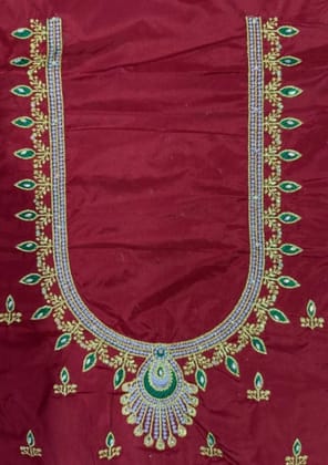 Lakshmi Computer Embroidery Designs - Red and green embroidered blouse - Un Stiched Blouse - 1 Meter